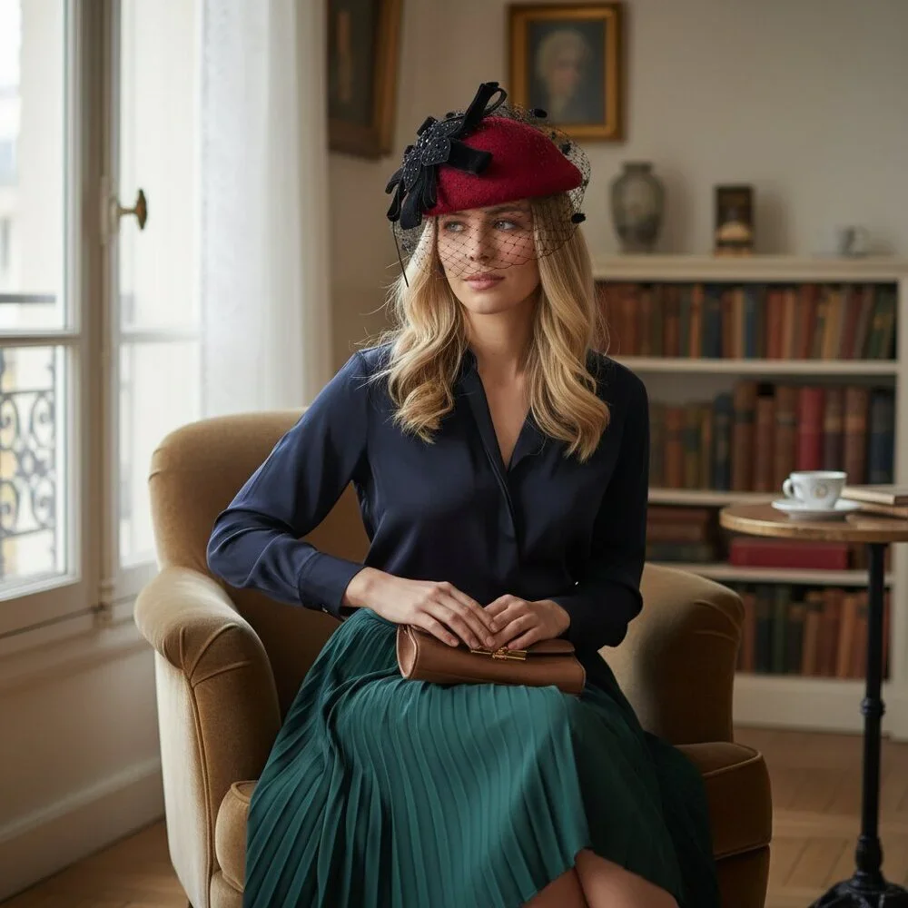 Elegant Red Fascinator with Black Accents